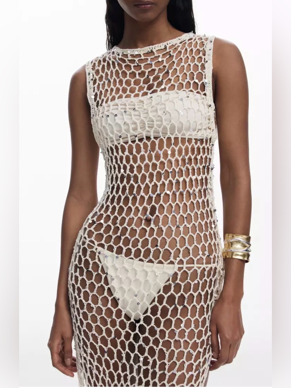 Design Crochet Sequin Pareo Dress Size U PTP 17 long 50
